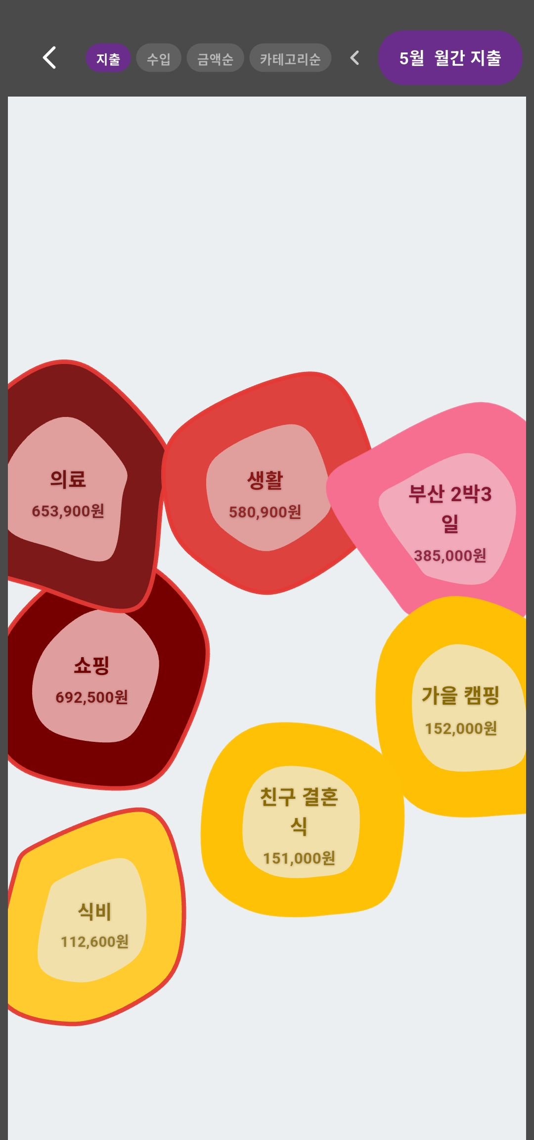 월간 그림에 여행·캠핑 같은 특별일정이 동그란 방울로 떠 있는 모습